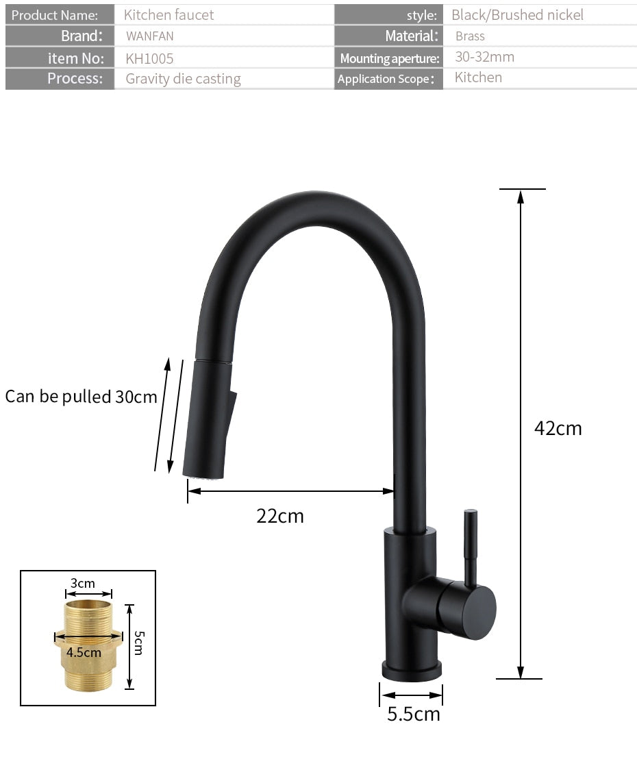 Future Touch Modern Sensor Kitchen Faucet with Rotation, Extendable Auto Retracting Hose, Selectable Stream Flow, and Water Temperature Indicator