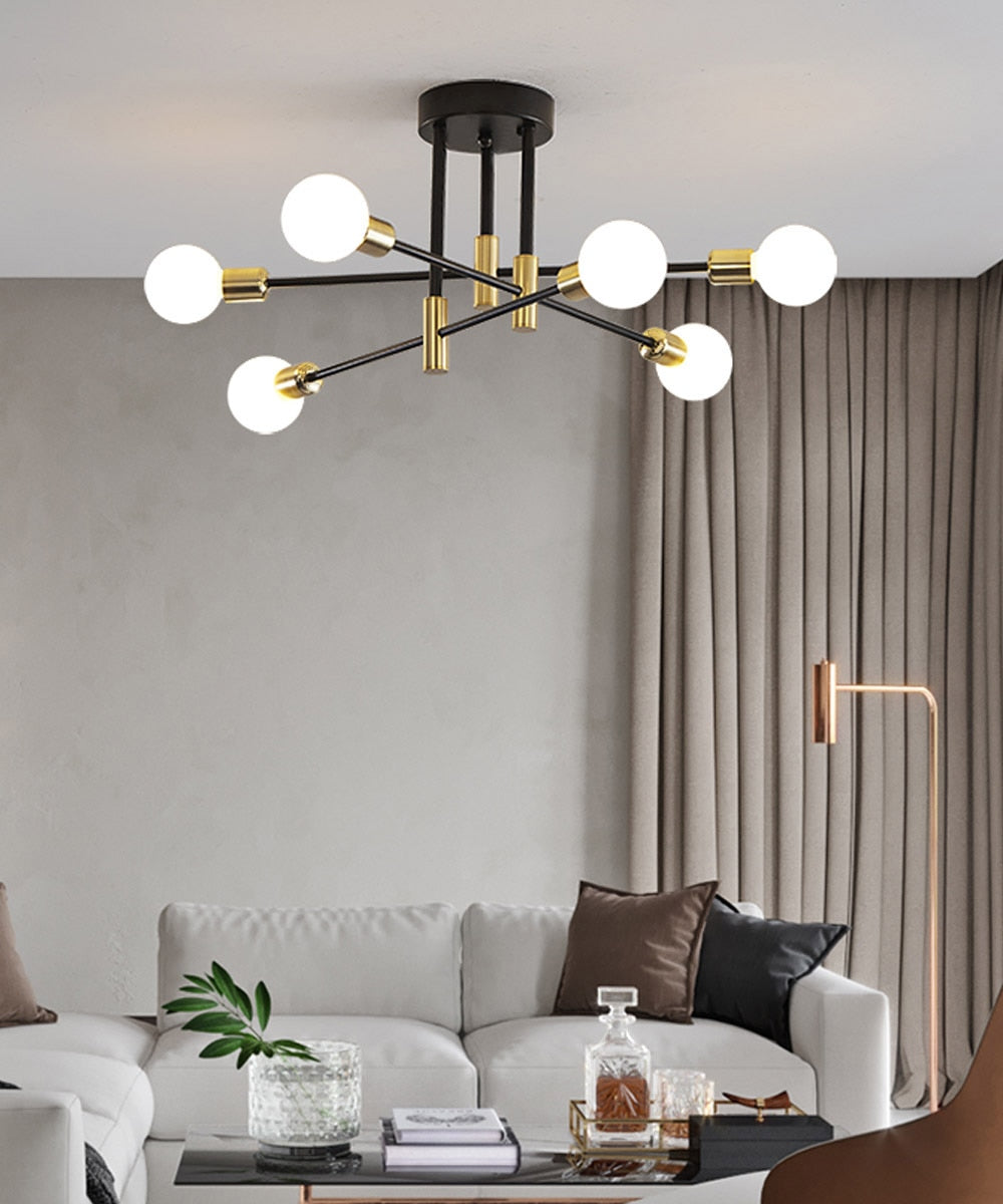 Sputnik Mid Century Modern Nordic Black Gold Pendant Chandelier