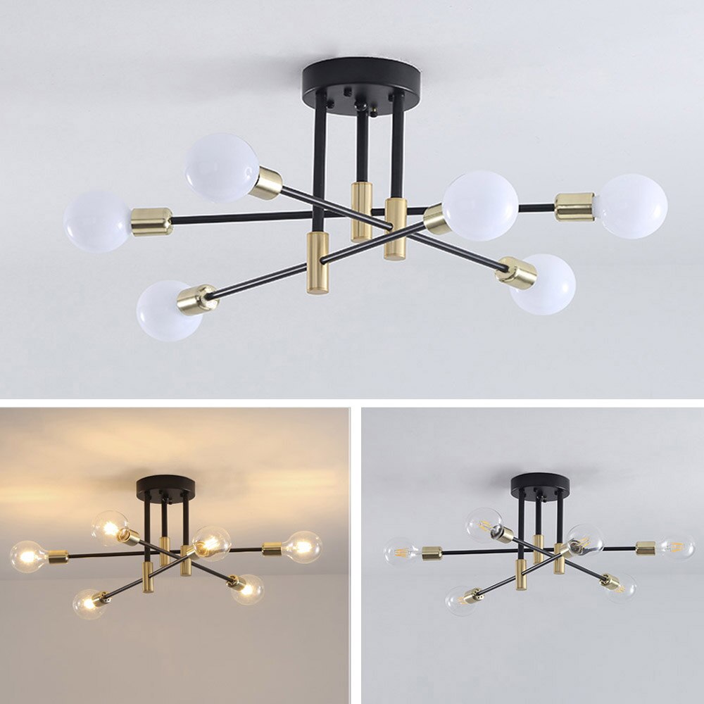 Sputnik Mid Century Modern Nordic Black Gold Pendant Chandelier