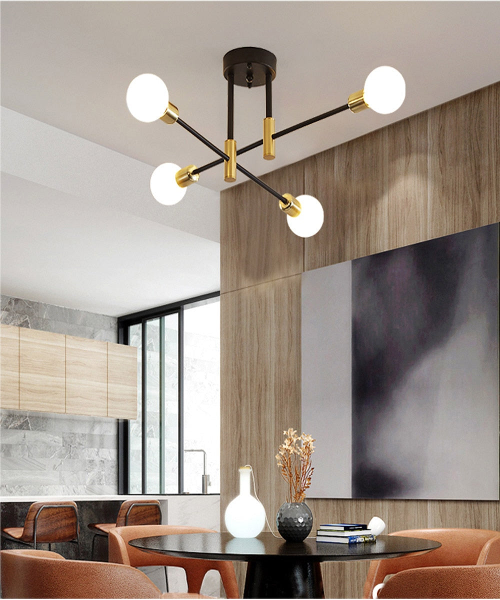 Sputnik Mid Century Modern Nordic Black Gold Pendant Chandelier